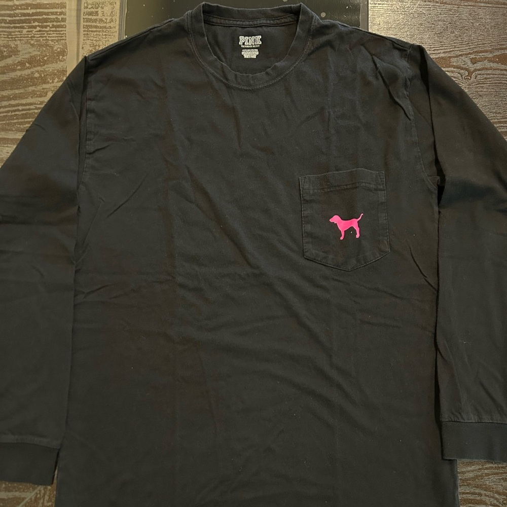 PINK Victoria's Secret Black Long Sleeve with Pink Dog Logo